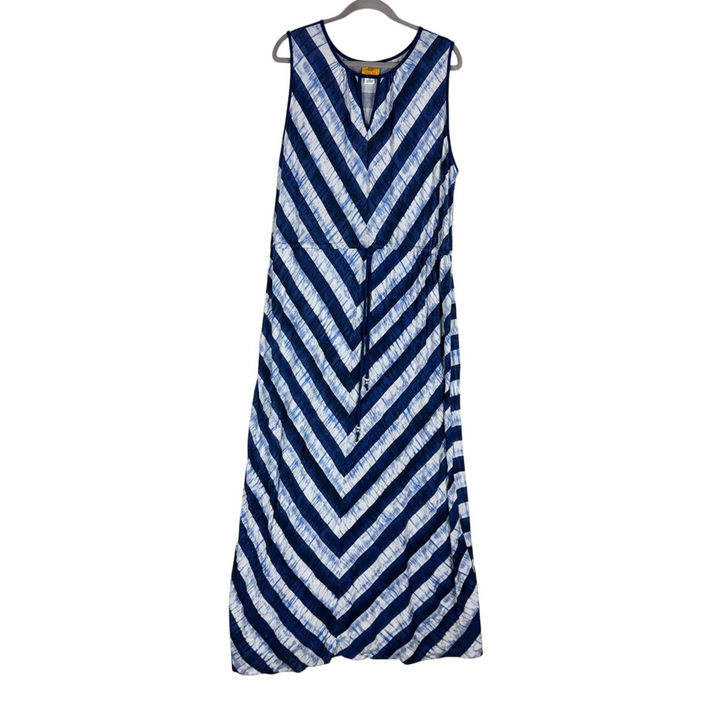 Ruby Rd. Dress Womens 2X Blue Stripe‎ Sleeveless Maxi Drawstring Tassel Waist